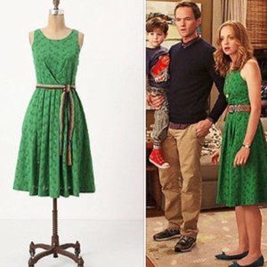 Anthropologie Postmark Grass Court Tennis Racket Eyelet Dress